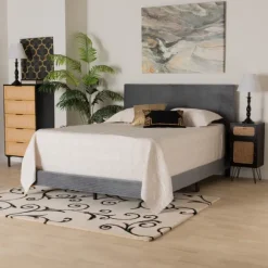 Kirkland's Home Beds & Headboards-Abba Velvet Ribbed Queen Bed Frame