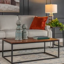 Kirkland's Home Coffee Tables-Acacia Wood And Black Iron Coffee Table