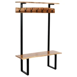 Kirkland's Home Entryway Furniture-Acacia Wood Modern Storage Hooks Hall Tree