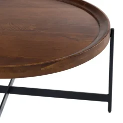 Kirkland's Home Coffee Tables-Acacia Wood Round Tray Top Coffee Table