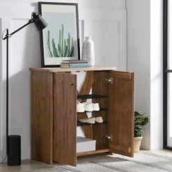 Kirkland's Home Entryway Furniture-Acacia Wood X Back Storage Shoe Cubbie