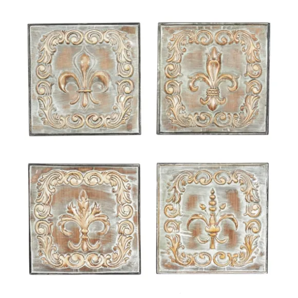 Kirkland's Home Wall Plaques-Aged Brass Fleur-De-Lis 4-Pc. Panel Wall Art