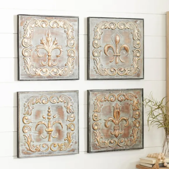 Kirkland's Home Wall Plaques-Aged Brass Fleur-De-Lis 4-Pc. Panel Wall Art