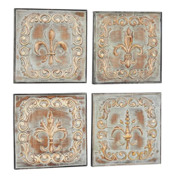 Kirkland's Home Wall Plaques-Aged Brass Fleur-De-Lis 4-Pc. Panel Wall Art