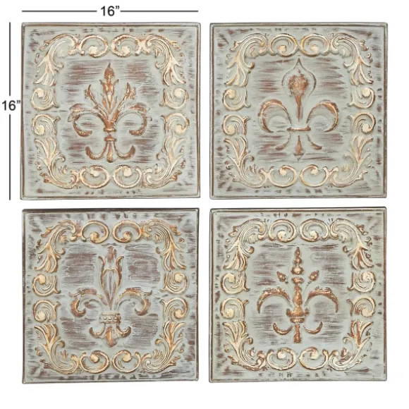 Kirkland's Home Wall Plaques-Aged Brass Fleur-De-Lis 4-Pc. Panel Wall Art