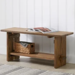 Kirkland's Home Benches & Ottomans-Aged Brown Acacia Wood Board Bench