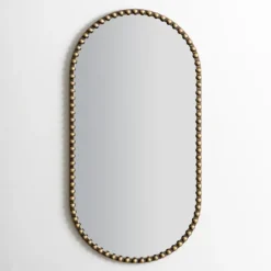 Kirkland's Home Decorative Mirrors-Aged Gold Beaded Frame Metal Wall Mirror