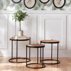 Kirkland's Home Accent & End Tables-Aged Round Wood Top 3-Pc. Accent Table Set