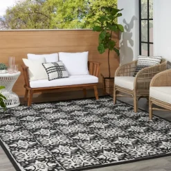 Kirkland's Home Outdoor Rugs-Aloha Black Geometric Indoor/Outdoor Area Rug, 5X7