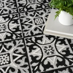 Kirkland's Home Outdoor Rugs-Aloha Black Geometric Indoor/Outdoor Area Rug, 5X7
