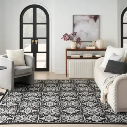 Kirkland's Home Outdoor Rugs-Aloha Black Geometric Indoor/Outdoor Area Rug, 5X7