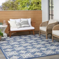 Kirkland's Home Outdoor Rugs-Aloha Blue Geometric Indoor/Outdoor Area Rug, 6X9