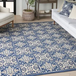 Kirkland's Home Outdoor Rugs-Aloha Blue Geometric Indoor/Outdoor Area Rug, 6X9
