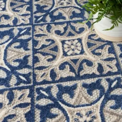 Kirkland's Home Outdoor Rugs-Aloha Blue Geometric Indoor/Outdoor Area Rug, 6X9