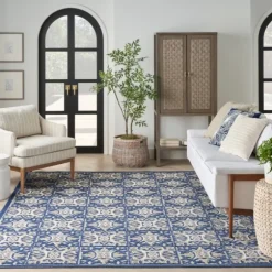 Kirkland's Home Outdoor Rugs-Aloha Blue Geometric Indoor/Outdoor Area Rug, 9X12