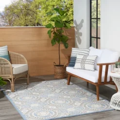 Kirkland's Home Outdoor Rugs-Aloha Blue Medallion Indoor/Outdoor Area Rug, 5X7