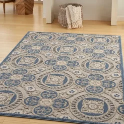 Kirkland's Home Outdoor Rugs-Aloha Blue Medallion Indoor/Outdoor Area Rug, 5X7