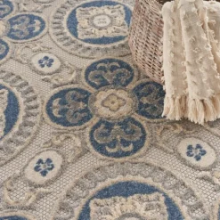 Kirkland's Home Outdoor Rugs-Aloha Blue Medallion Indoor/Outdoor Area Rug, 5X7