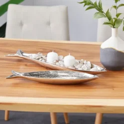 Kirkland's Home Decorative Trays-Aluminum Metallic Fish Trays, Set Of 2