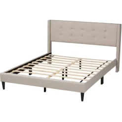 Kirkland's Home Beds & Headboards-Amala Beige Button Tufted Queen Bed Frame