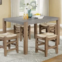 Kirkland's Home Dining Tables-Amber Wood Faux Concrete Top Dining Table