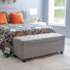 Kirkland's Home Entryway Furniture-Amelia Tufted Shoe Storage Ottoman Bench