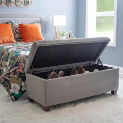 Kirkland's Home Entryway Furniture-Amelia Tufted Shoe Storage Ottoman Bench