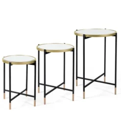Kirkland's Home Accent & End Tables-Anastasia Mirrored Metal Accent Tables, Set Of 3
