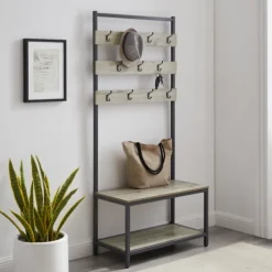 Kirkland's Home Entryway Furniture-And Black Wood Bench Hall Tree