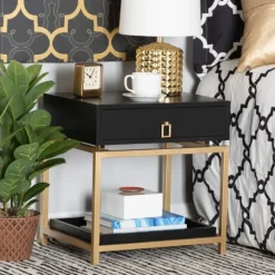 Kirkland's Home Nightstands-And Gold 1-Drawer Nightstand