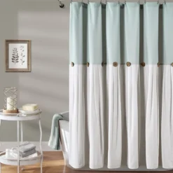 Kirkland's Home Shower Curtains-And White Button Accent Linen Shower Curtain