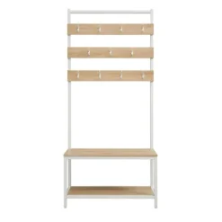 Kirkland's Home Entryway Furniture-And White Wood Bench Hall Tree