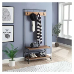 Kirkland's Home Entryway Furniture-Annalee Industrial Metal And Wood Hall Tree
