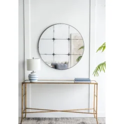 Kirkland's Home Decorative Mirrors-Antique Black Floral Panel Round Mirror