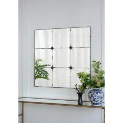 Kirkland's Home Decorative Mirrors-Antique Black Floral Panel Square Mirror