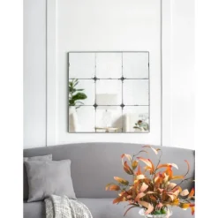 Kirkland's Home Decorative Mirrors-Antique Black Floral Panel Square Mirror