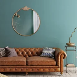 Kirkland's Home Decorative Mirrors-Antique Brass Metal Ornate Round Mirror