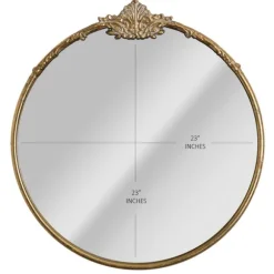 Kirkland's Home Decorative Mirrors-Antique Brass Metal Ornate Round Mirror