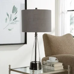 Kirkland's Home Table Lamps-Antique Dark Nickel Cone Base Table Lamp