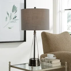 Kirkland's Home Table Lamps-Antique Dark Nickel Cone Base Table Lamp