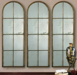 Kirkland's Home Decorative Mirrors-Antique Gold Arched Metal Mirror