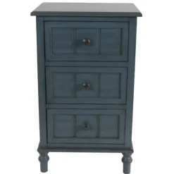 Kirkland's Home Accent & End Tables-Antique Navy 3-Drawer Chest Side Table