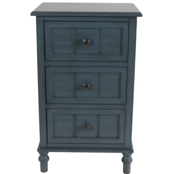 Kirkland's Home Accent & End Tables-Antique Navy 3-Drawer Chest Side Table