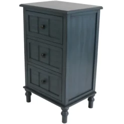 Kirkland's Home Accent & End Tables-Antique Navy 3-Drawer Chest Side Table