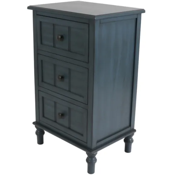 Kirkland's Home Accent & End Tables-Antique Navy 3-Drawer Chest Side Table