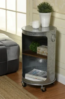 Kirkland's Home Accent & End Tables-Antique Round Rolling Galvanized Accent Table