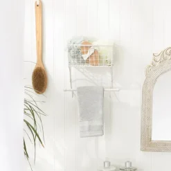 Kirkland's Home Wall Storage-Antique White Wire Basket Towel Rack