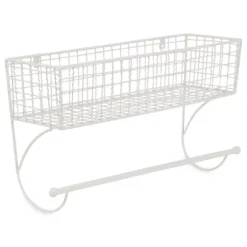 Kirkland's Home Wall Storage-Antique White Wire Basket Towel Rack, 17 In.