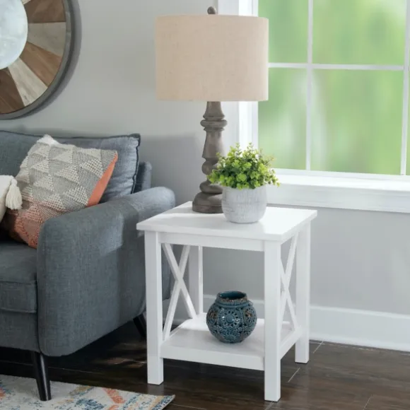 Kirkland's Home Accent & End Tables-Antique White X Side Frame Accent Table
