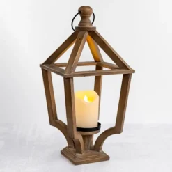 Kirkland's Home Lanterns-Antique Wood Footed Lantern